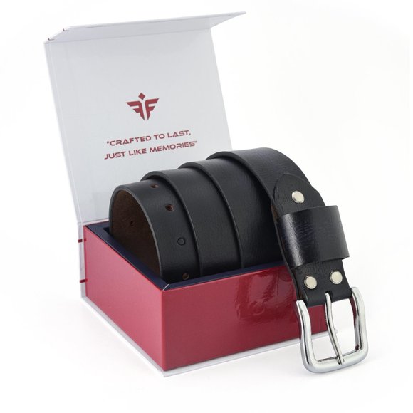 Premium Leather Belt For Men -Royal Blue With Black Tone. Free Personalization - Picture 3 of 15